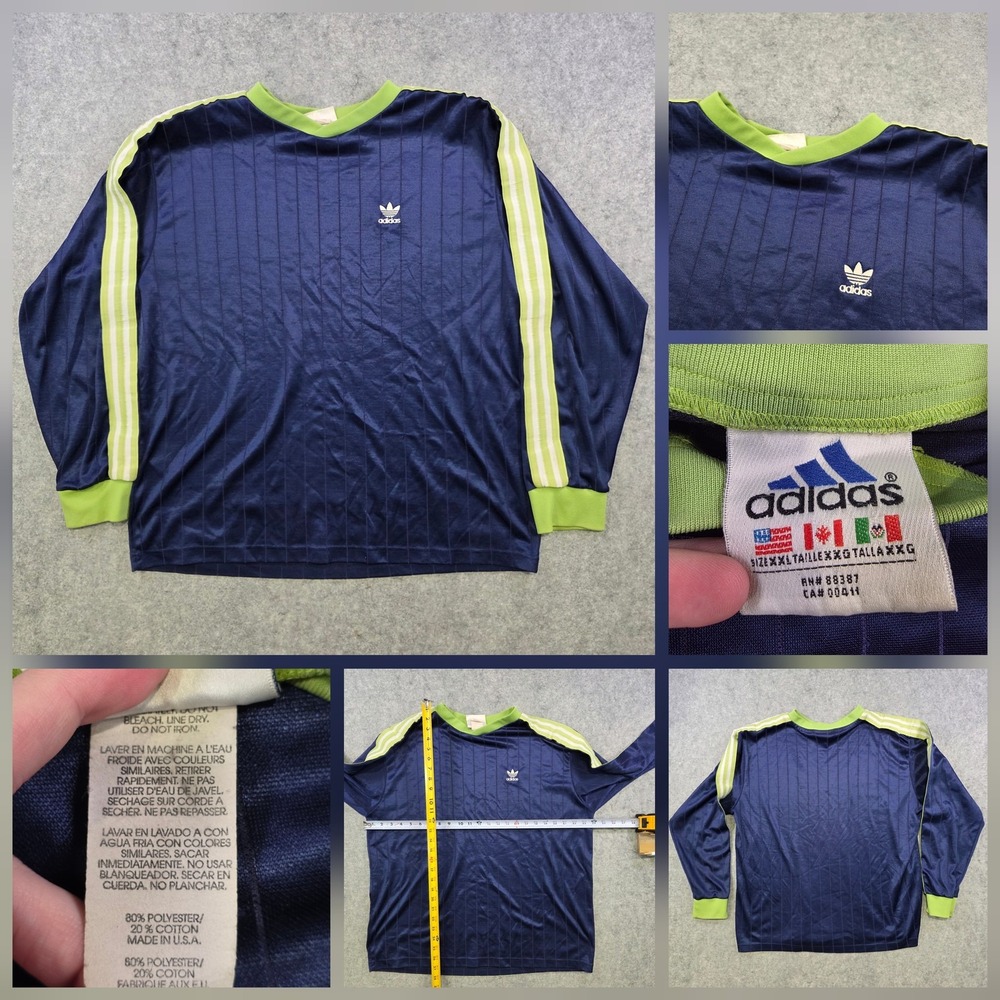 Vintage Adidas Shirt Mens XL Blue Striped Long Sleeve Soccer Jersey 90s‎ USA
